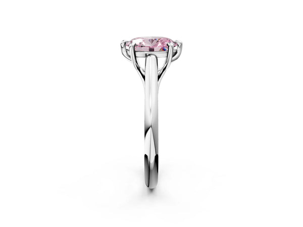 Platinum Fancy Pink Oval  Solitaire Engagement Ring with Six-Prong Setting and Classic Band
