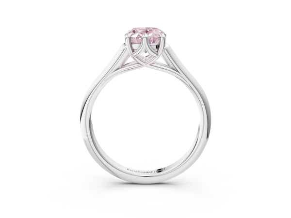 Platinum Fancy Pink Oval  Solitaire Engagement Ring with Six-Prong Setting and Classic Band