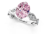 Platinum Fancy Pink Oval  Solitaire Twist Band with Leaf Prong Setting 1