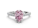 Platinum Fancy Pink Pear  Brilliant Diamond Solitaire with Pavé Band and Four-Prong Setting