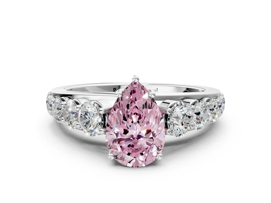 Platinum Fancy Pink Pear Cut Brilliant Diamond Pavé Band with Six-Prong Setting_18