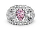 Platinum Fancy Pink Pear Cut Brilliant Halo Pave Diamond Milgrain Ring_6