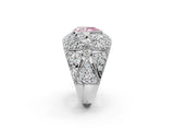 Platinum Fancy Pink Pear Cut Brilliant Halo Pave Diamond Milgrain Ring_8