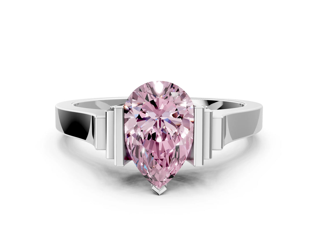 Platinum Fancy Pink Pear Cut Brilliant Solitaire Diamond Ring with Channel Set Band and Bar Prong Setting_6