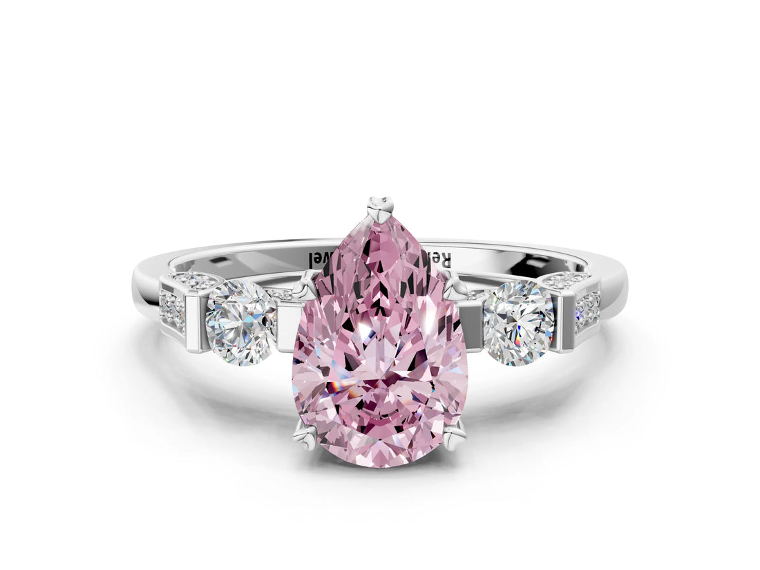 Platinum Fancy Pink Pear Cut Brilliant Three-Stone Pave Band with Four-Prong Setting_12