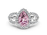 Platinum Fancy Pink Pear Cut Cut Diamond Halo Engagement Ring with Open Split Pavé Band_6
