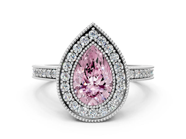 Platinum Pear-Shaped Halo Engagement Ring Setting for Fancy Pink Center - Design RJ-753