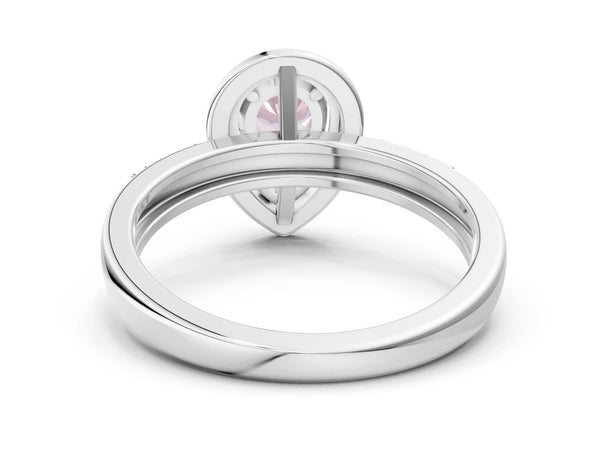Platinum Fancy Pink Pear Cut Diamond Double Halo Ring with Split Shank and Four-Prong Setting