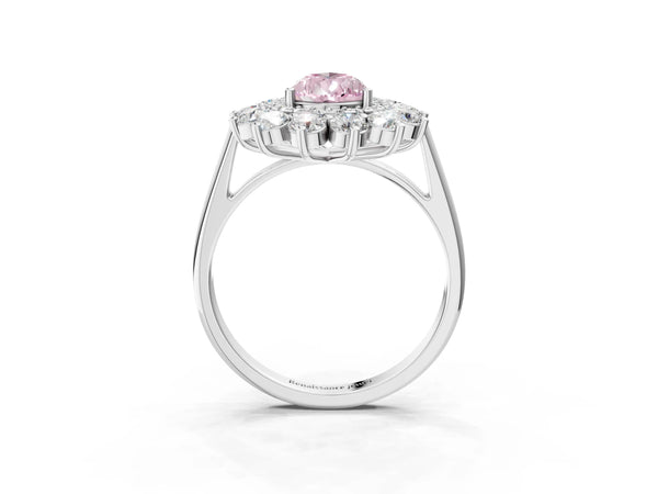 Platinum Pear-Shaped Floral Double Halo Engagement Ring Setting for Fancy Pink Center