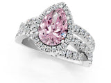 Platinum Fancy Pink Pear Cut Diamond Halo Ring with Round Split Shank and Prong Setting_1