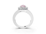 Platinum Fancy Pink Pear Cut Diamond Milgrain Halo Engagement Ring with Round Pavé Band and Prong Setting_15