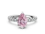 Platinum Fancy Pink Pear Cut Diamond Pavé Solitaire Ring with Round Band and Prong Setting_18