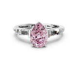 Platinum Fancy Pink Pear  Cut Diamond Ring with Baguette Side Stones, Channel Set Band, and Four-Prong Setting_12