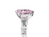 Platinum Fancy Pink Pear  Cut Diamond Ring with Baguette Side Stones, Channel Set Band, and Four-Prong Setting_17