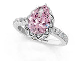 Platinum Fancy Pink Pear Cut Diamond Scalloped Halo Engagement Ring with Round Shared Prong Band_1