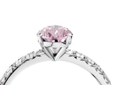Platinum Fancy Pink Pear Cut Diamond Solitaire Pavé Engagement Ring with Round Band and Prong Setting_6