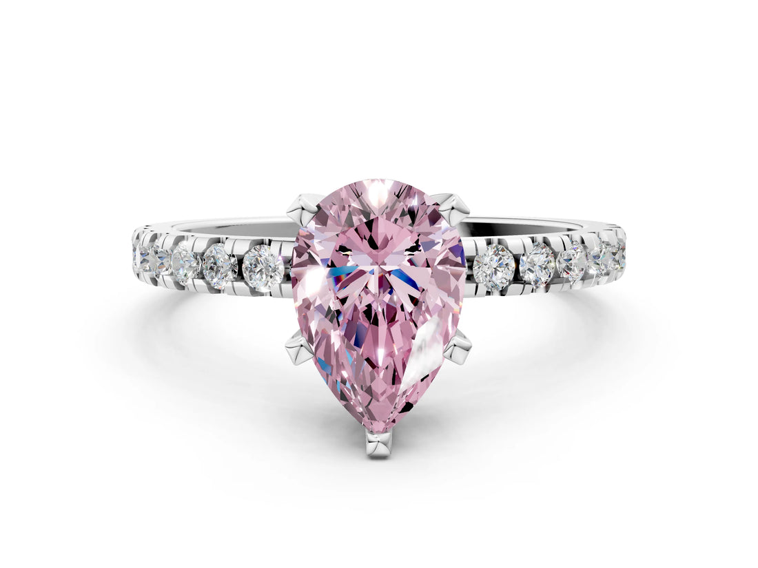 Platinum Fancy Pink Pear Cut Diamond Solitaire Ring with Round  Pavé Band and Four-Prong Setting_36