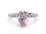 Platinum Fancy Pink Pear Cut Diamond Solitaire Ring with Round  Pavé Band and Four-Prong Setting_36