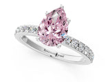Platinum Fancy Pink Pear  Cut Diamond Solitaire with Pave Band and Four-Prong Setting 1