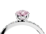 Platinum Fancy Pink Pear  Cut Diamond Solitaire with Pave Band and Four-Prong Setting 4