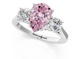 Platinum Fancy Pink Pear Cut Diamond Three-Stone Engagement Ring with Prong Setting and Pavé Band_13