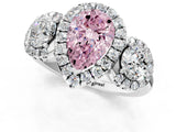 Platinum Fancy Pink Pear Cut Diamond Three-Stone Halo Ring with Prong Setting and Pavé Accents_13