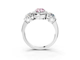 Platinum Fancy Pink Pear Cut Diamond Three-Stone Halo Ring with Prong Setting and Pavé Accents_15