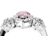 Platinum Fancy Pink Pear Cut Diamond Three-Stone Halo Ring with Prong Setting and Pavé Accents_16