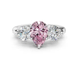 Platinum Fancy Pink Pear Cut Diamond Three-Stone Ring with Prong Setting and Pavé Band_12