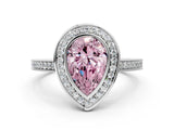 Platinum Fancy Pink Pear Cut Halo Bezel Diamond Pave Band Ring_6