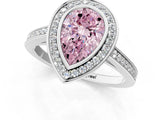 Platinum Fancy Pink Pear Cut Halo Bezel Diamond Pave Band Ring_7