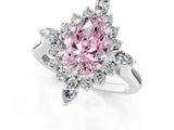 Platinum Fancy Pink Pear Cut Halo Diamond Cluster Ring with Marquise and Round Stones on a White Gold Band with Prong Setting_1