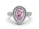 Platinum Fancy Pink Pear Cut Halo Diamond Ring with Beaded Split Shank and Four-Prong Setting_6