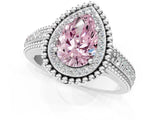 Platinum Fancy Pink Pear Cut Halo Diamond Ring with Beaded Split Shank and Four-Prong Setting_7