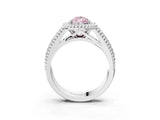 Platinum Fancy Pink Pear Cut Halo Diamond Ring with Beaded Split Shank and Four-Prong Setting_9