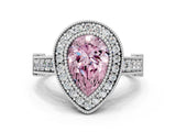 Platinum Fancy Pink Pear Cut Halo Diamond Split Shank Pave Ring_6