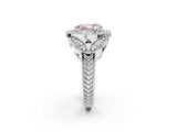 Platinum Fancy Pink Pear Cut Halo Milgrain Diamond Engagement Ring with Leaf Band and Four-Prong Setting_14