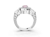 Platinum Fancy Pink Pear Cut Halo Milgrain Diamond Engagement Ring with Leaf Band and Four-Prong Setting_15