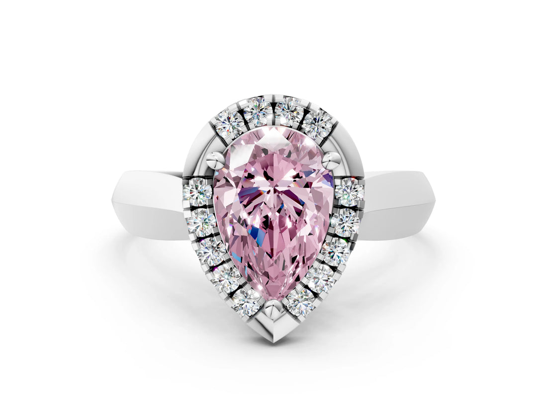 Platinum Fancy Pink Pear  Cut Halo Solitaire Engagement Ring with Square Band and Four-Prong Setting_12