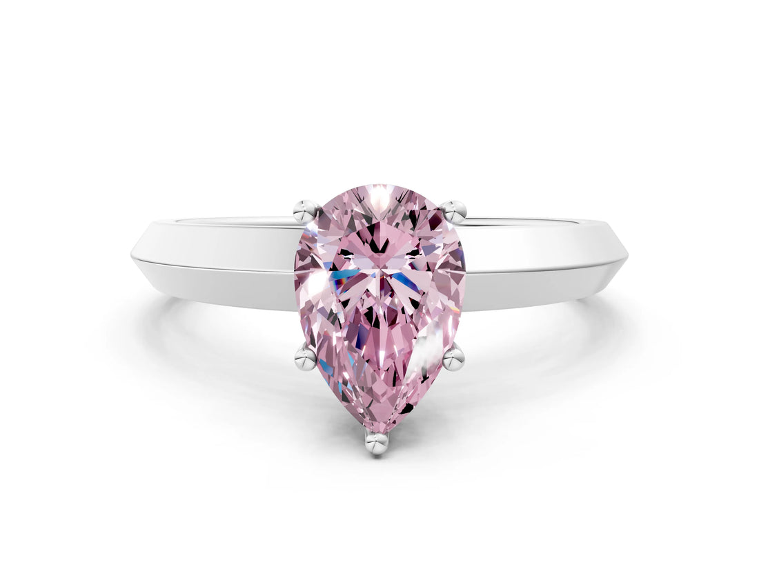 Platinum Fancy Pink Pear  Cut Solitaire Engagement Ring with Flat Band and Four-Prong Setting
