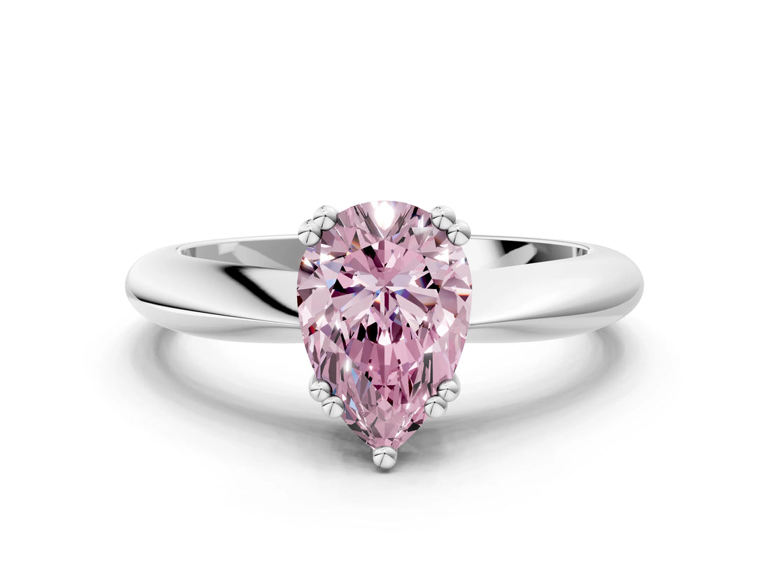 Platinum Fancy Pink Pear  Cut Solitaire Engagement Ring with Tapered Band and Four-Prong Setting 1
