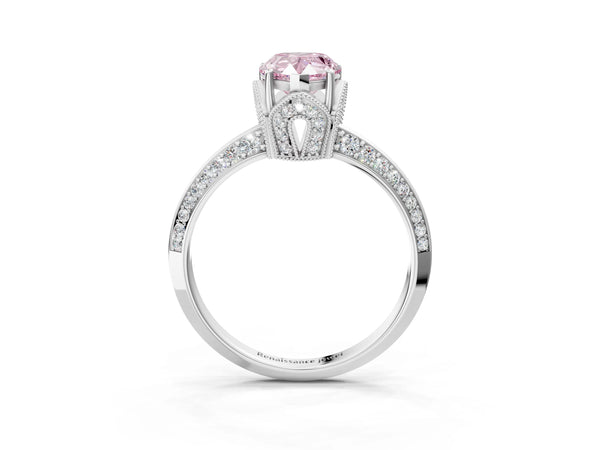 Platinum Pear-Shaped Graduated Pave Engagement Ring Setting for Fancy Pink Center