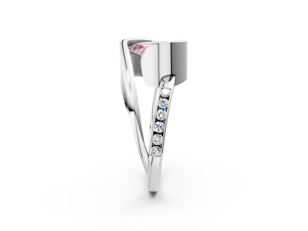 Platinum Fancy Pink Pear Cut Solitaire Tension-Set Diamond Split Shank Ring