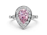Platinum Fancy Pink Pear  Halo Diamond Engagement Ring with Twisted Band and Four-Prong Setting