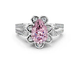 Platinum Fancy Pink Pear  Halo Diamond Floral Split Shank Engagement Ring 1
