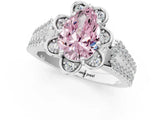 Platinum Fancy Pink Pear  Halo Diamond Floral Split Shank Engagement Ring 2