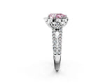 Platinum Fancy Pink Pear  Halo Diamond Floral Split Shank Engagement Ring 3