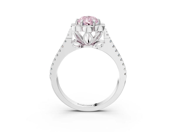 Platinum Pear-Shaped Floral Halo Split Shank Engagement Ring Setting for Fancy Pink Center