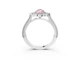 Platinum Fancy Pink Pear  Halo Milgrain Pave Diamond Ring with Four-Prong Setting 4