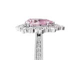 Platinum Fancy Pink Pear  Halo Milgrain Pave Diamond Ring with Four-Prong Setting